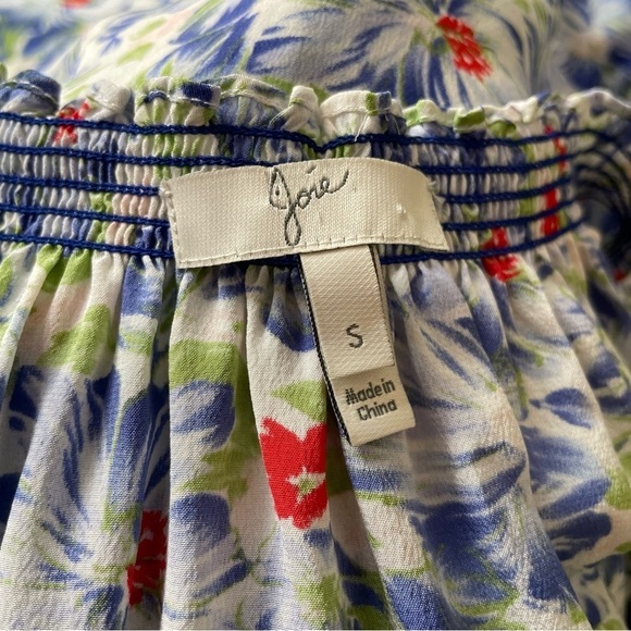 Joie Masha Porcelain & Matisse Floral Print Tassel Split Neck Smocked Top EUC S - Picture 6 of 9